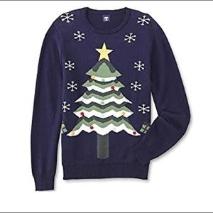 Route 66 Ugly Christmas Sweater Navy Blue Pom Pom